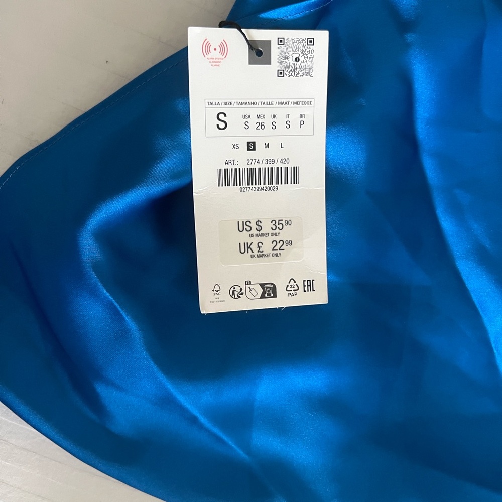 Zara Bright Blue Satin Blouse
